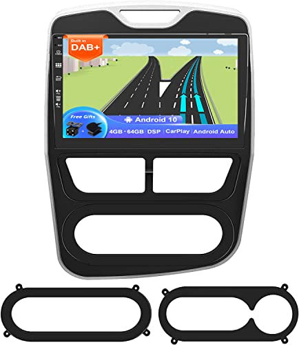 JOYX Android 10 bilradio passar Renault CLIO (2013–2016) – Inbyggd DAB/DSP/Carplay/Android Auto – 4G 64G – kamera MIC gratis – 10,1 tum 2 Din – rattkontroll WiFi Fast Boot 360-kamera 4G