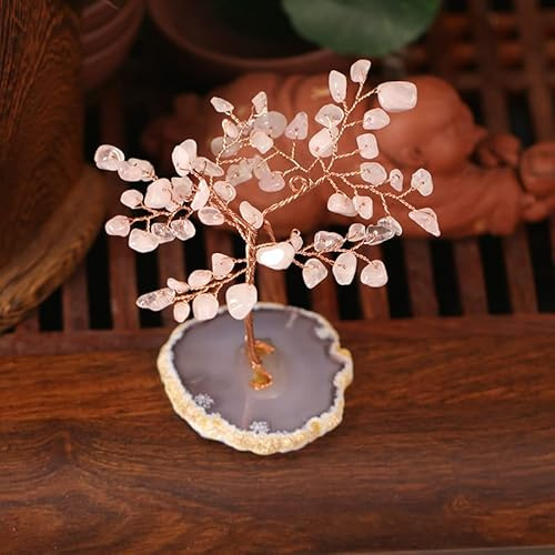 Arbre de vie en cristal naturel - Quartz rose - Agate porte-bonheur - Gravier minéral - Décoration d'intérieur - Cadeau souvenir - Quartz rose - 1 pièce