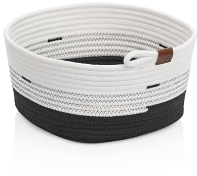 kela Aufbewahrungskorb Ø 32 x 15 cm HEDDA, Baumwoll- Flechtkorb, Seilkorb für Decken, Handtücher, Zeitschriften, Spielzeug, weiß-schwarz