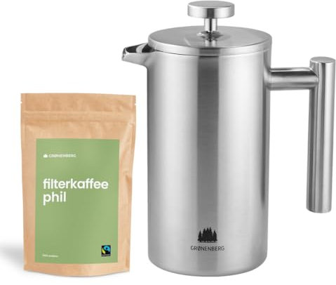 Groenenberg Spar Set 5 | Filterkaffee gemahlen (Bio) 250g + French Press Thermo | Kaffeepresse Edelstahl Kaffeebereiter