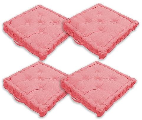 Home Tresor - Cuscini per Sedie 40x40x8cm da Interno Esterno| Set da 2/4 Coprisedia Cuscino Mattonella Cucina, Divano, Giardino, da Pavimento con Imbottitura Spessa 8 cm con Maniglie (Corallo, 4)