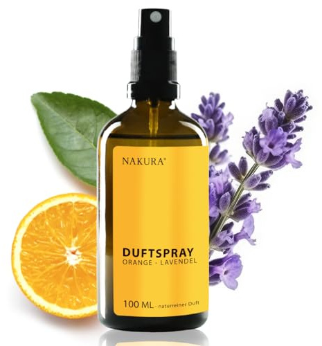 NAKURA® Bio Raumspray ORANGE – LAVENDEL 100 ml – Duftspray mit ätherischen Ölen – Lufterfrischer & Kissenspray für Schlafzimmer, Wohnzimmer & Bad – 100% naturrein, ohne synthetische Duftstoffe