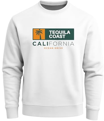 Neverless® Sweatshirt Herren Print California USA Tequila Coast Aufdruck Rundhals-Pullover Fashion Streetwear Weiss L