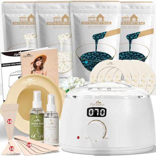 Lifestance Waxing Set - Weiße L3 Wax Maschine zur Wachs Haarentfernung mit Grobes Haar und Hin Flaum, heisswachs haarentfernung für Bikini-Bereich, Augenbrauen, Achselhöhle, Gesicht, Beine, Oberlippe