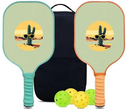 KUAVETO Ensemble de raquettes de pickleball, tout le plaisir que vous pouvez avoir avec un noyau en polymère nid d'abeille à motif Cactus-BM26 – Comprend 2 pagaies, 4 balles et un sac de transport