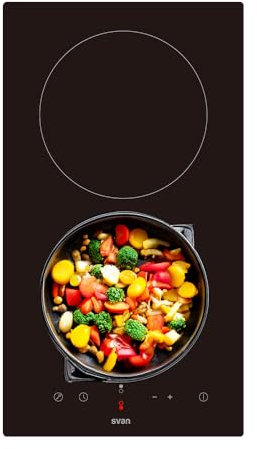Svan Placa Vitrocerámica Cristal negro SV2301. Potencia máx. 3000 W, 2 Zonas de Cocción, 9 Niveles de Cocción, Control Táctil, Bloqueo y Autodesconexión de Seguridad