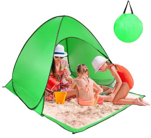 Pop Up Beach Tent, Anti UV Automatic Sun Shelter Umbrella, Portable Sun Shade Shelter for 2-3 People, Outdoor Instant Pop Up Beach Shade Tent with Carrying Bag, Green