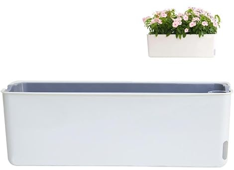 FIYSON Selbstbewässernder Pflanztopf, 50cm Rechteckiger Kunststoff-Blumentopf, Fensterbank Blumenkasten mit wasserspeicher, Gartenblumen Bonsai – mit Wasserstandsfenster und Ablaufloch (Stil 1)