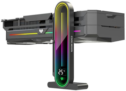 Baotkere Height Adjustable RGB GPU Stand with Temperature Display, 5V 3PIN Video Card Support Holder, Anti Sag Bracket & Magnetic Base for PC Graphics Cards