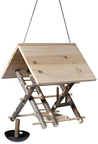 dobar® Vogelfutterhaus Spielplatz hängend aus Holz - Futterhaus für Wildvögel als Bausatz - Vogelhaus Natur - 29 x 26,5 x 43 cm