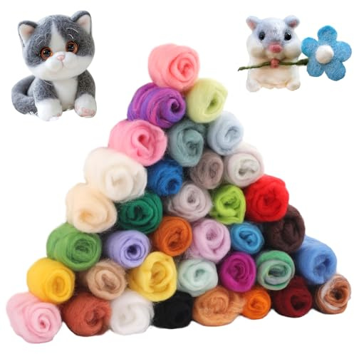 Hopton 36 Farben Filzwolle,108g Filzwolle Trockenfilzen & Nassfilzen | Märchenwolle zum Filzen,Filzen Starterset,Filzset zum Stricken,Filznadeln zum Trockenfilzen, Schafwolle Set für DIY Craft