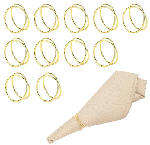 0XBIT 12 Pezzi Portatovaglioli Dorati, Fibbia per Tovaglioli in Metallo, Anelli per Tovaglioli da Tavola, Design a Doppio Cerchio a Spirale, Adatto per Feste, Banchetti e Cene