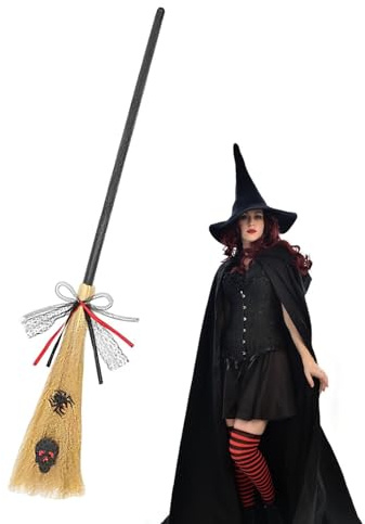 Häxa kvast – halloween kvast | kostymkvast | halloween häxa kvast med avtagbart handtag cosplay häxa kvastpinne kvast rekvisita med realistisk borst häxor kvast för halloweenkostym