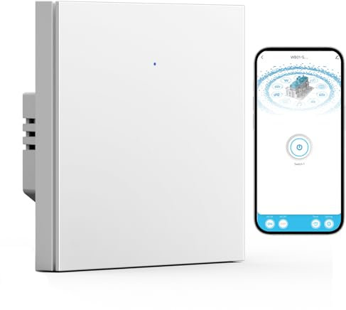 BSEED WIFI Smart Lichtschalter, 1 Fach 1 Weg Wlan Wippschalter Unterputz Weiß, Kompatibel mit Alexa und Google Home, funktioniert mit Smart Life App(Neutralleiter erforderlich)