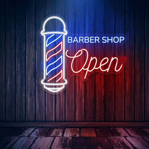 Xusdamyj Barbershop Open Neon Schild, 3D Graviertes USB LED Schild, Schere Neon Schild, Offenes Schild, Friseur Salon Schild, Beauty Salon Dekor, Barber Shop Dekor