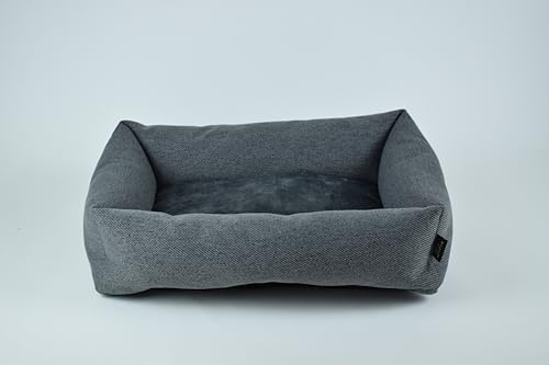 Lebon - Kuscheliges Hundebett für kleine Hunde - Hundekissen - Katzenbett - Katzenkissen - Grau, Braun, Hellgrau, Schwarz- Qualität aus Europa - Plüsch und Dicker Strukturstoff (Stone, M)