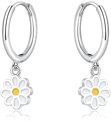 Loutade Ohrringe Silber 925 für Damen, Sterling Silber Creolen mit Anhänger | Creolen Silber 925 mit Wassertropfen / Schwarz Herz / Sonnenblume Anhänger, Hypoallergen Leichte Ohrringe Silber Hängend