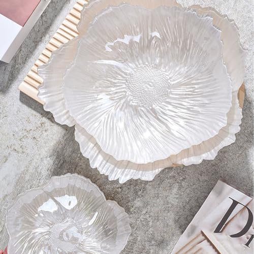 Crystal Glass Fruit Bowl Nordic Modern Pearlescent Flower Shape Large Decorative Snack Plate Household Use Color