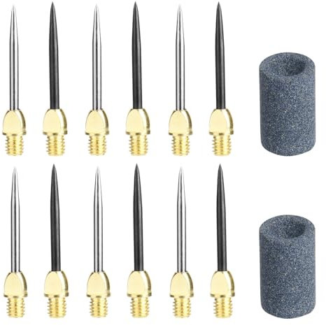Cosmos 12 Pcs Steel Dart Tips with 2 Dart Sharpener, Dart Metal Tip Converter Points 2BA Thread Dart Replacement Tips Dart Sharpening Sand Stones Darts Needle Accessories (G-Black/G-Silver)