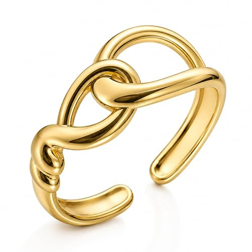 Wasserfester Goldring Damen – Verstellbarer Ring, Anlaufsicher, 18K Vergoldeter Edelstahlring, Schmuck Geschenk für Frauen mit Geschenkbox, Minimalistischer Goldring für Frauen
