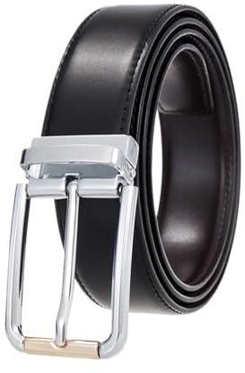 Generisch Herren-Hosengürtel, Ledergürtel aus legiertem Silber mit Metallschnalle, 34 mm 130 cm brauner Herrengürtel(105cm,Silver black)