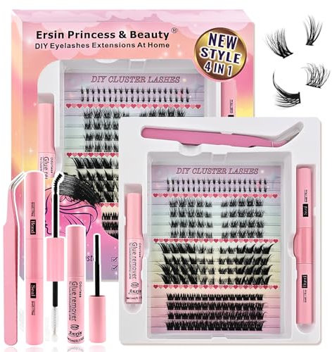 Extensions de cils Set 184Pcs Faux cils pelucheux cluster et Clear Band Bottom Lashes Cluster Cils Artificiels Avec Bond and Seal et Retirer les résidus de colle, Pince(X4S-Kit)