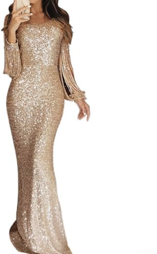 Abito da sera aderente da donna con maniche lunghe ed elegante stile avvolgente per feste (2XL)