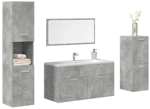 Gecheer Set Mobili da Bagno 4 pz Grigio Cemento in Legno Multistrato,Set Mobili Bagno Completo,Mobiletto Bagno,Set Arredo Bagno,Mobile da Bagno,Bagno Completo Moderno,P3324866
