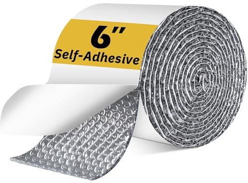 Double Bubble Reflective Foil Insulation Tape, Self-Adhesive Ac Pipe Insulation Wrap for AC Hose, HVAC Duct, Exhaust Hose, Bubble Wrap Insulation for Weatherproof Attics, Windows, Garages -6 inch