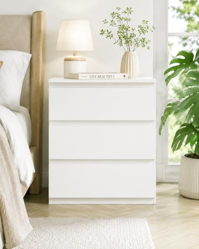 Amveya Commode 3 Tiroirs Commode Chambre Blanche Meuble de Rangement Armoire de Rangement Armoire 70 cm Largeur économiser de l'espace 70x40x75cm