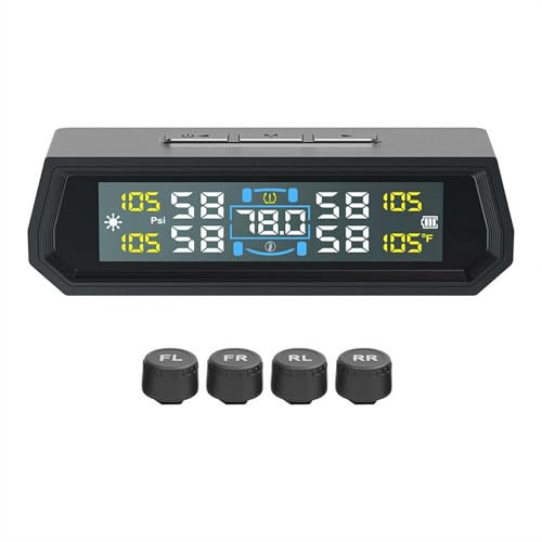 RV-Reifendruckkontrollsystem, Reifendruckkontrollsystem mit 4 Sensoren, 0–9,9 bar, 144 PSI Reifendruckkontrollsystem mit Solarladung, 6 Alarmmodi für Wohnmobil/Anhänger/LKW, IP67 (interner Sensor)