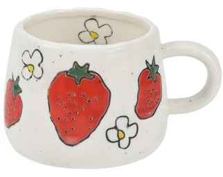Taza de café de cerámica, bonito diseño de fresa, 300 ml, perfecta para café con leche, té y leche, elegante taza impresa para oficina y uso doméstico (patrón de fresa)