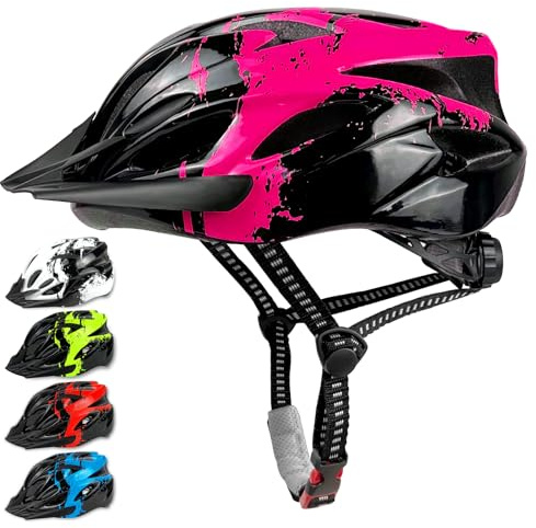 LeapBeast Casco Bici Bambino, Casco da Ciclista con Visiera, Regolabile per 3-13 Anni Leggero Traspirante Cascos per Scooter BMX Scooter Roller Ride (Rosa Rossa, M (55-58cm))