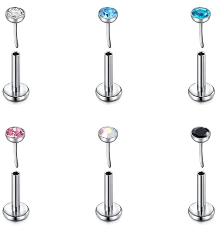 FECTAS Gewindelose G23 Titan Ohrstecker Nasenpiercing Hypoallergen Implantatqualität Helix Tragus Labret Lippe Flache Rückseite Piercing Schmuck 16G 18G 20G 6-10MM