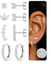 Chriscoco 4 par örhängen silver 925 set för kvinnor 14K guldpläterade små kreoler guld allergivänliga medicinska örhängen silver 925 stapelbara Tragus Helix Piercings öronörhängen för flera öronhål