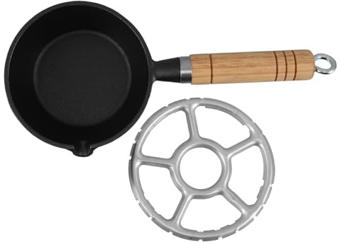 Cabilock Compact Cast Iron Sauce Pan with Wooden Handle Mini Butter Warmer and Milk Boiling Pot for Stovetop Cooking Heat Distributing Small Pan for Sauces Eggs and Single Portions in Small
