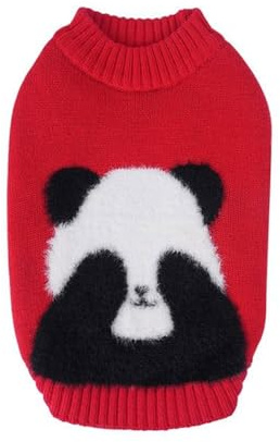FANSU Hundepullover Kleine Mittelgroßer Hunde, Panda-Muster Hunde Pullover Waschbar Hundepulli, Elastisch Wärme Haustier Pullis Strickpullover Strick Pullover (Rot,XS)