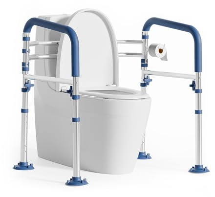 Loyoda Toilet Safety Rails for Seniors,Height-Adjustable Toilet Frame Width-Adjustable Toilet Handles Rail Provides Support for Seniors, Pregnant, Disabled