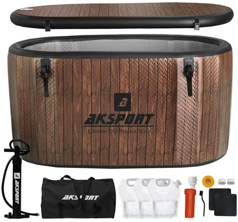 AKSPORT XXL Aufblasbare Eisbadewanne (150x80x75cm, 507L) – Professionelle Kältetherapiewanne mit Anschluss für Kühlgerät, für Indoor & Outdoor
