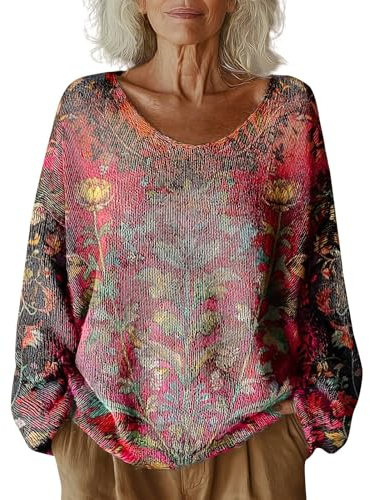 Uwdiohq Pull Femme Imprimé À Motifs pour (Brown, XXXL) Hiver Cachemire Col Roulé Blanc Rose Sweat Sweatshirt Femmee Thermique Robe Manches Bouffantes Grande Taille De Noel Drole Haut Chic Long