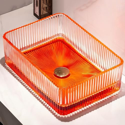 ZYCDP Glas Waschbecken Bad Rechteckig Aufsatzwaschbecken 460 X 330 X 110 mm Ohne Hahnloch Orange Farbe