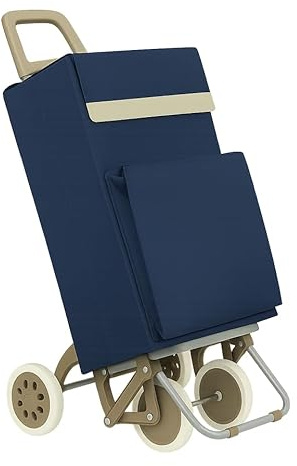 WEIDA Carro de la Compra 4 Ruedas | Bolsillo Exterior Térmico, Mango Ergonómico y Bolsa Impermeable Ideal para Congelados | Chasis con Apoyo Delantero y Base Abatible (1, Azul Cobalto)