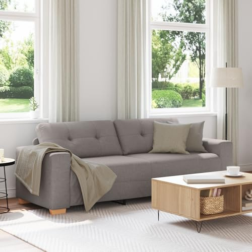 ROMHZKS Modernes DREI-Sitzer Sofa Taupe mit Holzrahmen, Bequemes Polster Sofa aus strapazierfähigem Polyester, Stabiles Wohnzimmer mit Boxkissen, Glatter texturierter Stoff