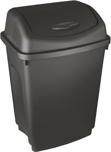 Muddy Hands 50 Litre Plastic Swing Bin - Large Kitchen Waste Bin with Swing Lid, Durable Rubbish Bin for Home, Office or Utility Room (1, Black)