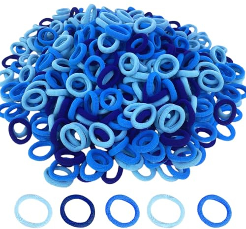 KEJOL 300 Élastiques à Cheveux pour Bébés, Petites Bandes Bleues 20mm, Attaches Queue de Cheval pour Filles Enfants Tout-petits
