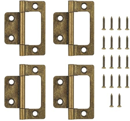 JJWNMLL Lot de 4 charnières de porte en bronze antique - 51 x 25 mm | Charnières encastrées avec vis pour armoire, placard, fenêtres, tiroir, boîte, armoire