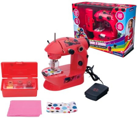 Lexibook, Miraculous, Nähmaschine, SW100MILXB | Zubehör, Licht & Pedal, Modedesign-Rollenspiel, Rot