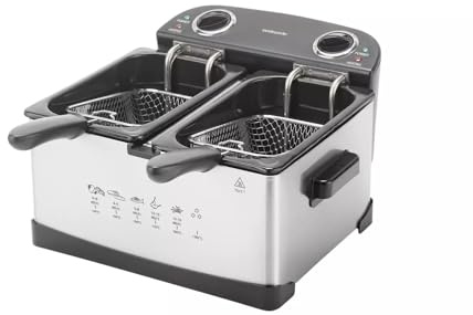Twin Deep Fat Fryer 5L Dual Basket Electric Fryer with Adjustable Temperature Control, Stainless Steel Professional Fryer for Chips, Chicken, Fish & Snacks, 2400W