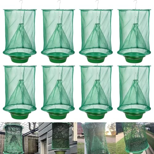Confezione da 10 trappole per mosche Ranch da appendere all'aperto, stabile per allevamento di, riutilizzabili, per cacciatori di mosche, gabbia di controllo per granai e frutteti(Confezione da 8)