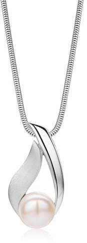 Miore Schmuck Damen, 925 Silber/Silber 18K Vergoldet, Perlenkette Damen, Silberkette mit Perlen Anhänger, Schlangenkette Silber 925 mit Weiße Süßwasserperle, Perlenschmuck in hochwertiger Schmuckbox